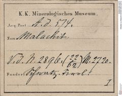 Etiketten zu Malachit (NHMW-MIN-Ad574)